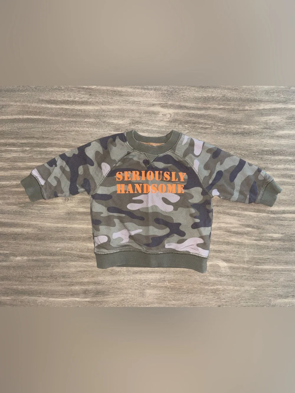 Carter's Green Camo Sweatshirt with Orange 'Seriously Handsome'